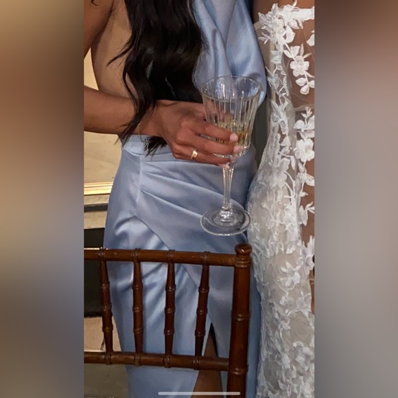 Light baby Blue high slit dress halter neck backless - Picture 8 of 12